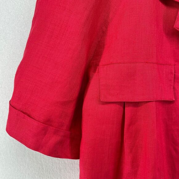 REGINA PORTER Top Women 18 Linen Button Front Collared Short Sleeve Red VTG - Picture 9 of 15